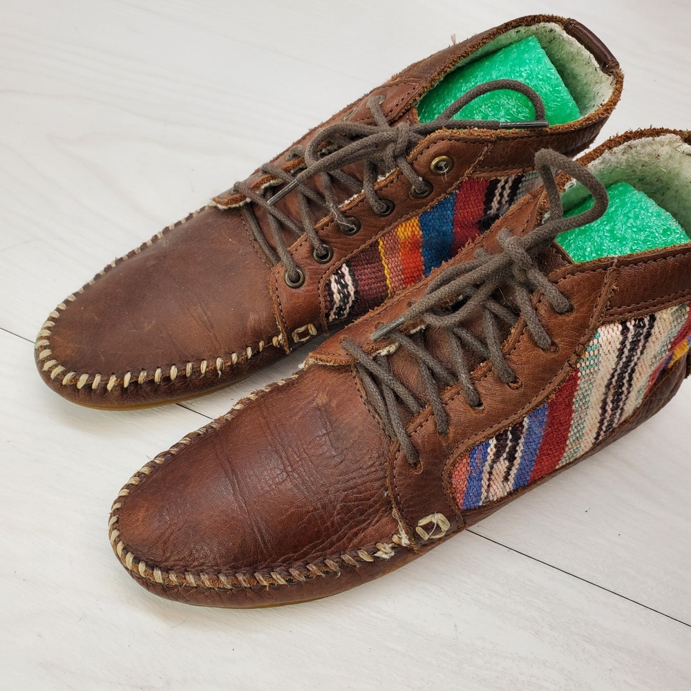 Anthropologie Cheyene Leather Fabric Moccasin Boots 5.5 Tribal Boho Southwestern